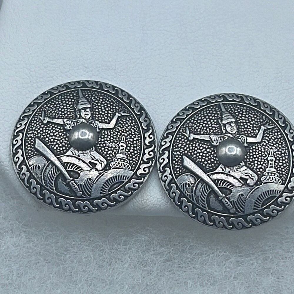 Vintage Indian Tibetan Japanese silver screw back earrings